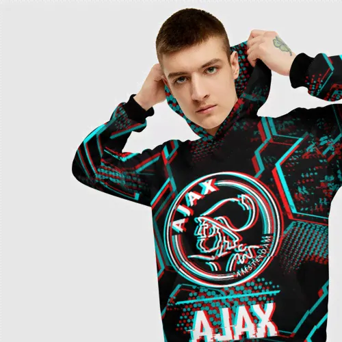 Толстовка Ajax FC в стиле glitch на темном фоне-2